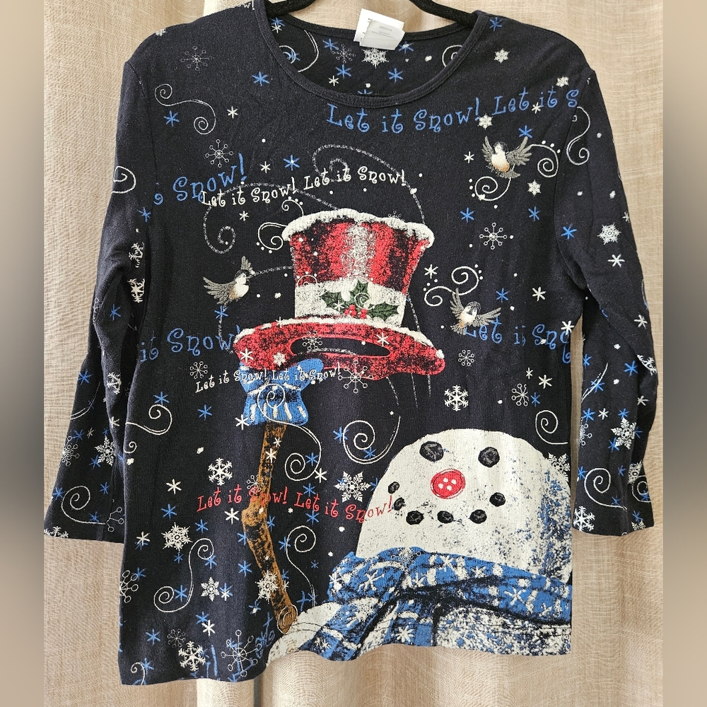 Studio Collection Snowman Sequin Tee Medium